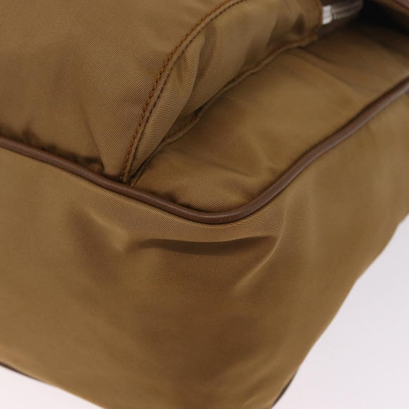 PRADA Shoulder Bag Nylon Brown Silver Auth 213150A