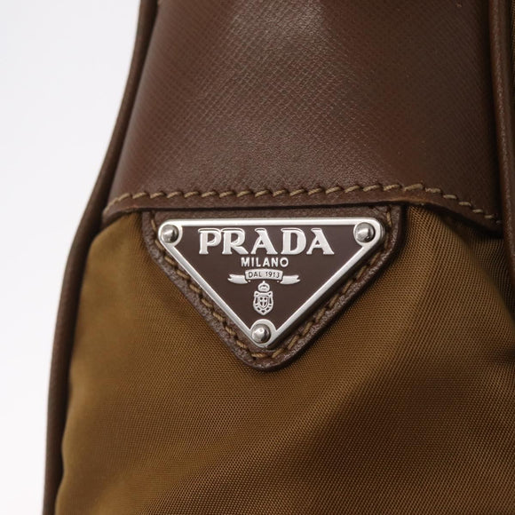PRADA Shoulder Bag Nylon Brown Silver Auth 213150A