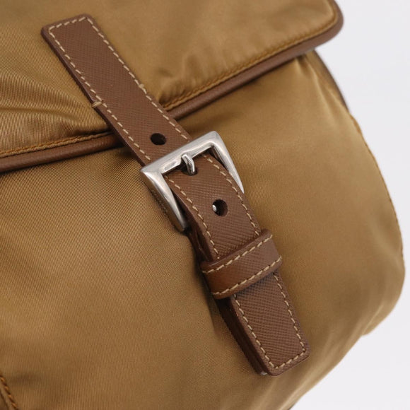 PRADA Shoulder Bag Nylon Brown Silver Auth 213150A