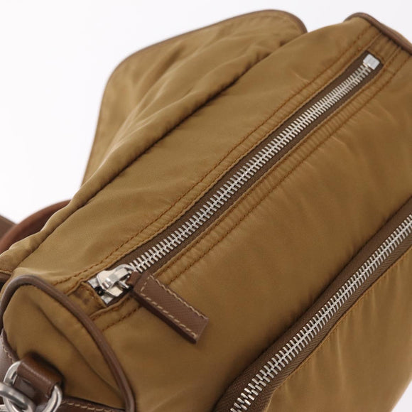 PRADA Shoulder Bag Nylon Brown Silver Auth 213150A