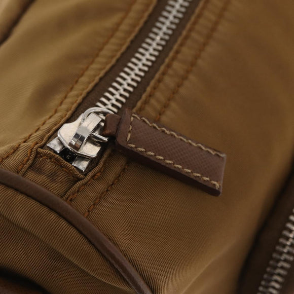 PRADA Shoulder Bag Nylon Brown Silver Auth 213150A