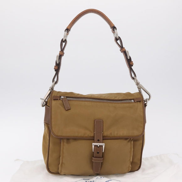 PRADA Shoulder Bag Nylon Brown Silver Auth 213150A