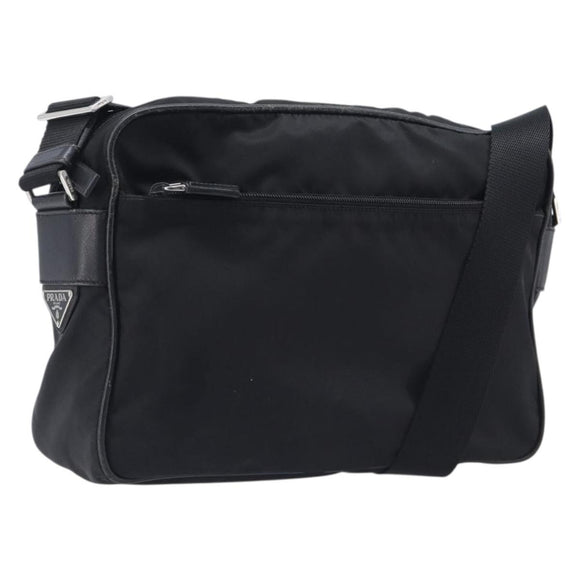 PRADA Shoulder Bag Nylon Black Silver Auth 213152