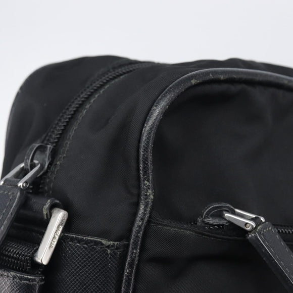 PRADA Shoulder Bag Nylon Black Silver Auth 213152