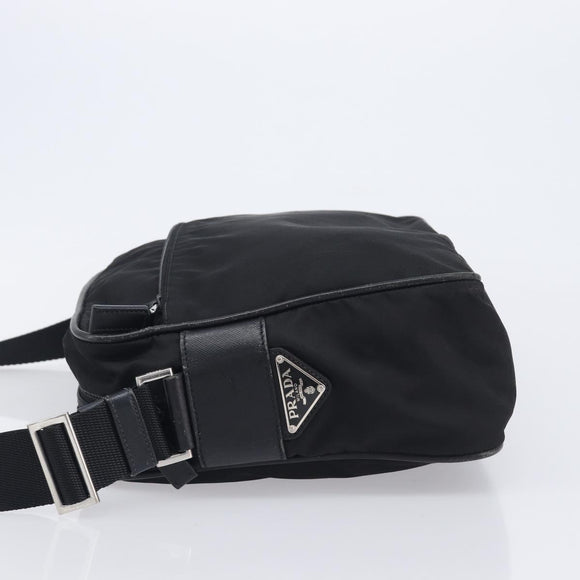 PRADA Shoulder Bag Nylon Black Silver Auth 213152