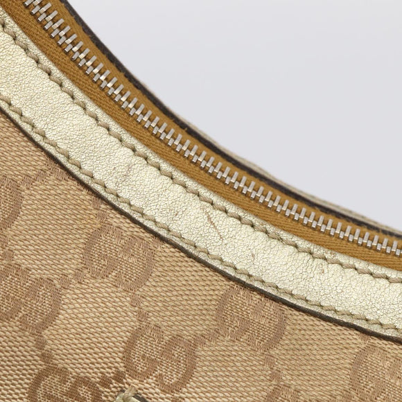 GUCCI GG Canvas Sherry Line Shoulder Bag Gold Beige 181092 Auth 213153A