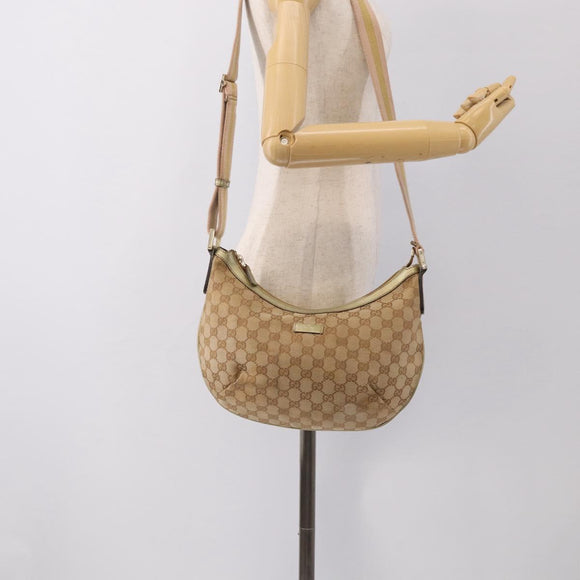 GUCCI GG Canvas Sherry Line Shoulder Bag Gold Beige 181092 Auth 213153A