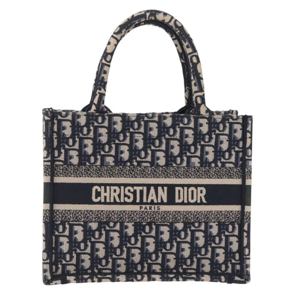 Christian Dior Trotter Canvas Oblique Book Tote Hand Bag Navy Auth 213157M