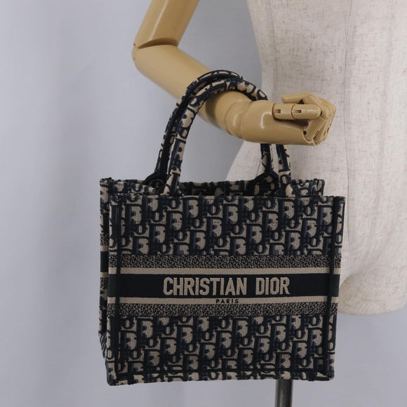 Christian Dior Trotter Canvas Oblique Book Tote Hand Bag Navy Auth 213157M