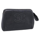 CHANEL Coin Purse Caviar Skin Black Gold CC Auth 213164-1