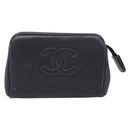 CHANEL Coin Purse Caviar Skin Black Gold CC Auth 213164-2