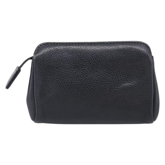 CHANEL Coin Purse Caviar Skin Black Gold CC Auth 213164