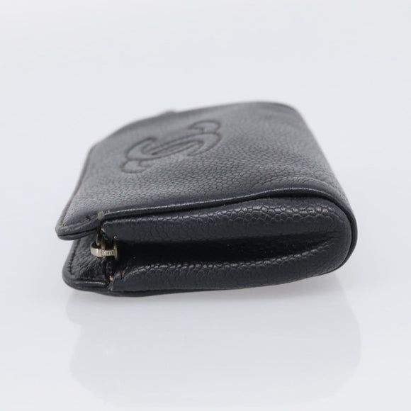CHANEL Coin Purse Caviar Skin Black Gold CC Auth 213164