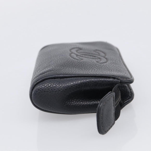 CHANEL Coin Purse Caviar Skin Black Gold CC Auth 213164
