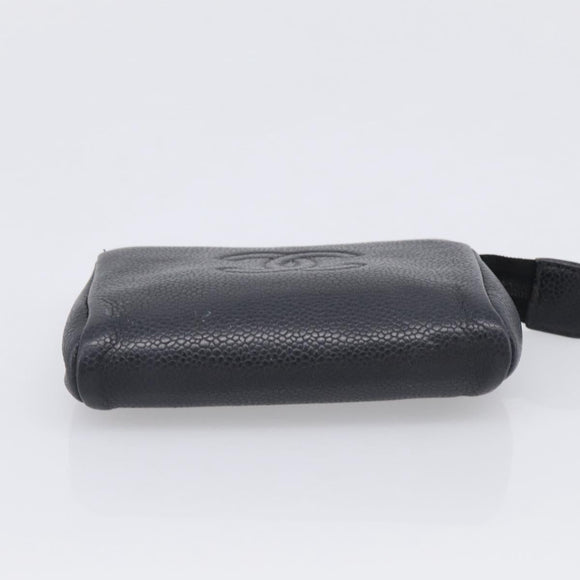 CHANEL Coin Purse Caviar Skin Black Gold CC Auth 213164