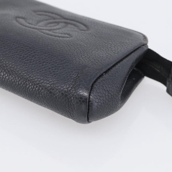 CHANEL Coin Purse Caviar Skin Black Gold CC Auth 213164