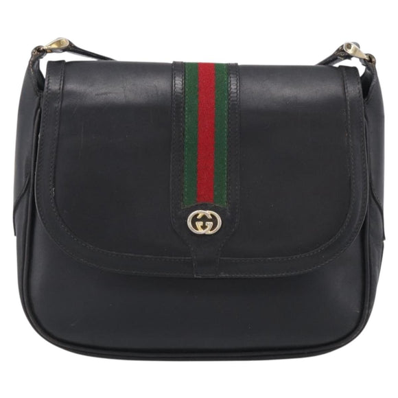 GUCCI Micro GG Supreme Web Sherry Line Bag Leather Black 001 41 4425 Auth 213166