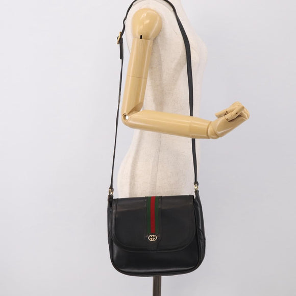GUCCI Micro GG Supreme Web Sherry Line Bag Leather Black 001 41 4425 Auth 213166