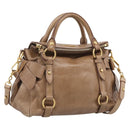 Miu Miu Hand Bag Vitellolux 2way Brown Gold Auth 213168M-1