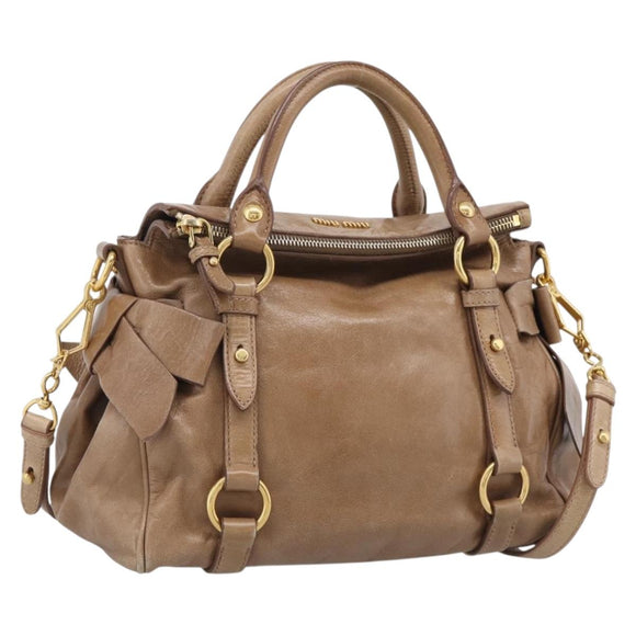 Miu Miu Hand Bag Vitellolux 2way Brown Gold Auth 213168M