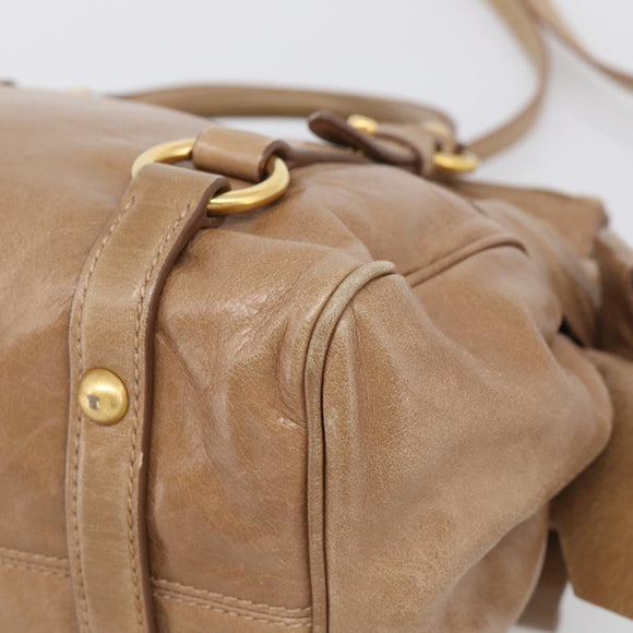 Miu Miu Hand Bag Vitellolux 2way Brown Gold Auth 213168M