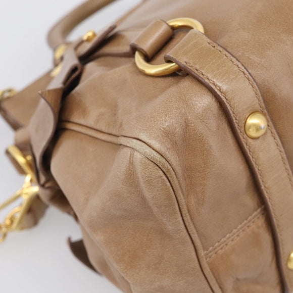 Miu Miu Hand Bag Vitellolux 2way Brown Gold Auth 213168M