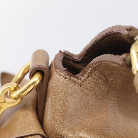 Miu Miu Hand Bag Vitellolux 2way Brown Gold Auth 213168M