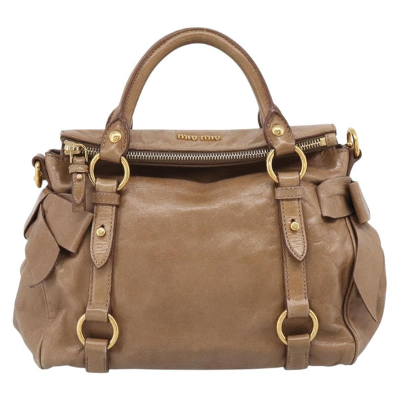 Miu Miu Hand Bag Vitellolux 2way Brown Gold Auth 213168M