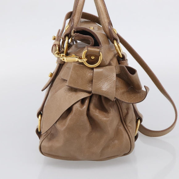 Miu Miu Hand Bag Vitellolux 2way Brown Gold Auth 213168M