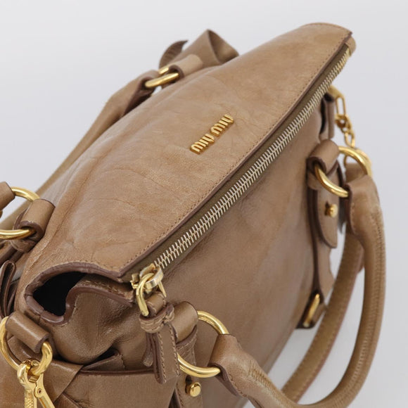 Miu Miu Hand Bag Vitellolux 2way Brown Gold Auth 213168M