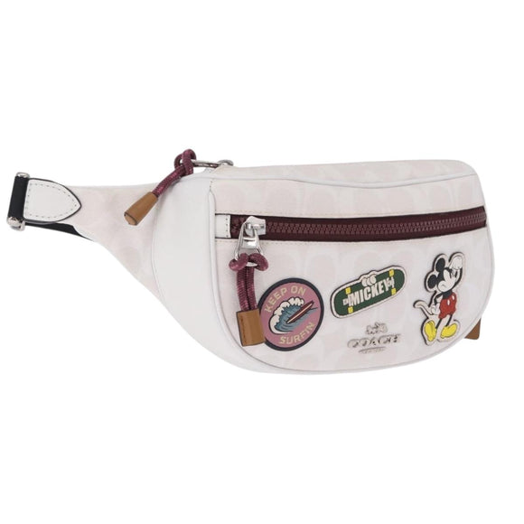 Coach Disney Mickey Mouse Waist Bag Leather White Silver Auth 213184A