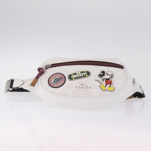 Coach Disney Mickey Mouse Waist Bag Leather White Silver Auth 213184A
