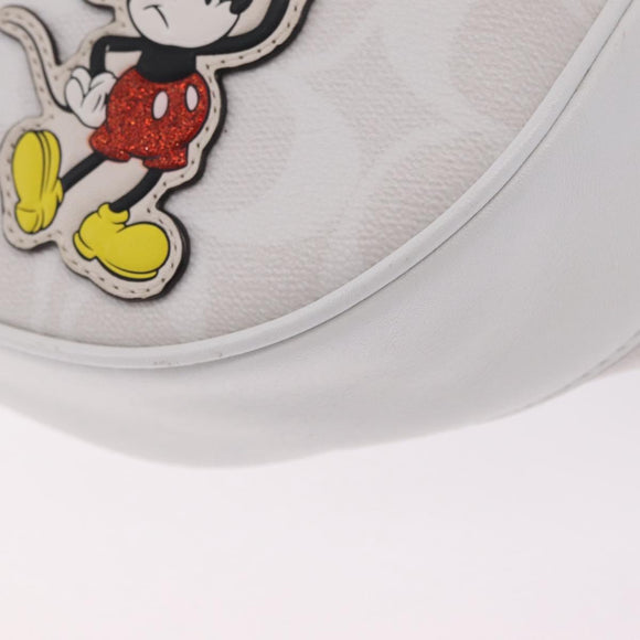 Coach Disney Mickey Mouse Waist Bag Leather White Silver Auth 213184A