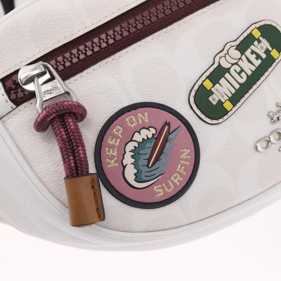 Coach Disney Mickey Mouse Waist Bag Leather White Silver Auth 213184A