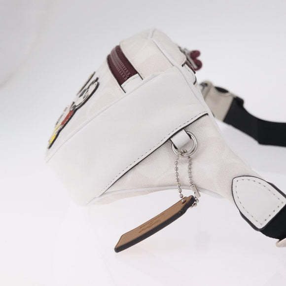 Coach Disney Mickey Mouse Waist Bag Leather White Silver Auth 213184A