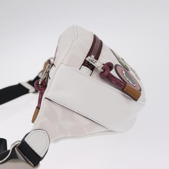 Coach Disney Mickey Mouse Waist Bag Leather White Silver Auth 213184A