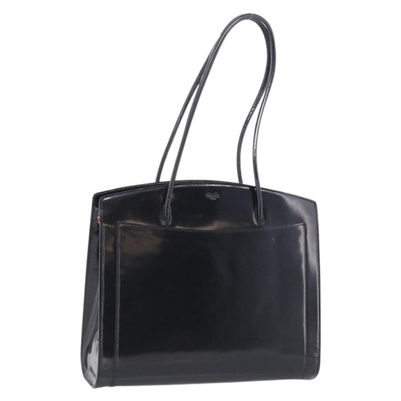 CELINE Tote Bag Patent leather Black Gold Auth 213185