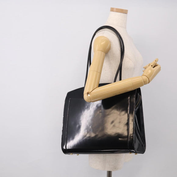 CELINE Tote Bag Patent leather Black Gold Auth 213185