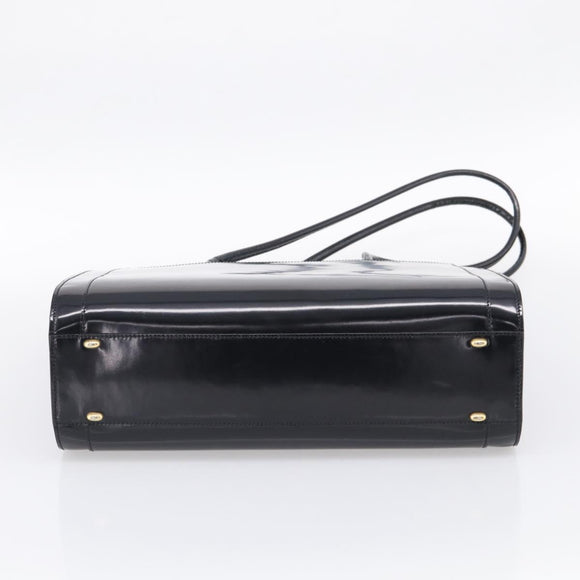 CELINE Tote Bag Patent leather Black Gold Auth 213185