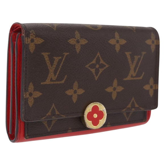 LOUIS VUITTON Monogram Portefeuille Flore Compact Wallet Red M64587 Auth 213188