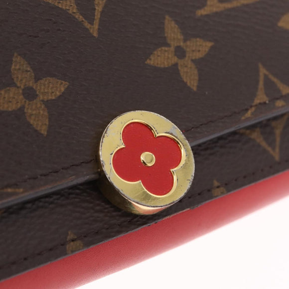 LOUIS VUITTON Monogram Portefeuille Flore Compact Wallet Red M64587 Auth 213188