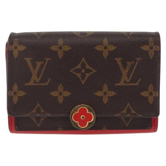 LOUIS VUITTON Monogram Portefeuille Flore Compact Wallet Red M64587 Auth 213188
