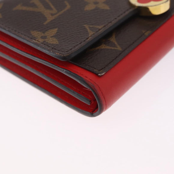 LOUIS VUITTON Monogram Portefeuille Flore Compact Wallet Red M64587 Auth 213188