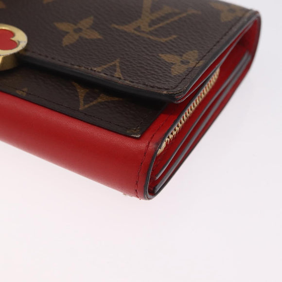 LOUIS VUITTON Monogram Portefeuille Flore Compact Wallet Red M64587 Auth 213188
