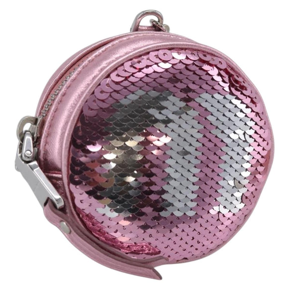 Miu Miu Key Holder Pouch Leather Sequins Pink Silver Auth 213189M