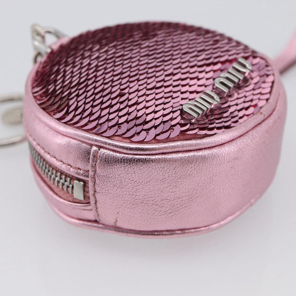 Miu Miu Key Holder Pouch Leather Sequins Pink Silver Auth 213189M