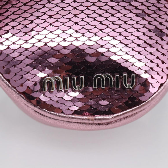 Miu Miu Key Holder Pouch Leather Sequins Pink Silver Auth 213189M