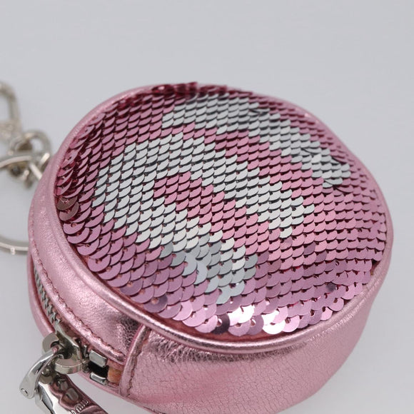 Miu Miu Key Holder Pouch Leather Sequins Pink Silver Auth 213189M