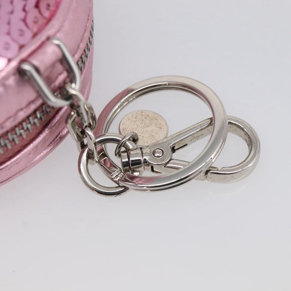 Miu Miu Key Holder Pouch Leather Sequins Pink Silver Auth 213189M