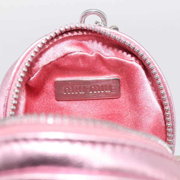 Miu Miu Key Holder Pouch Leather Sequins Pink Silver Auth 213189M